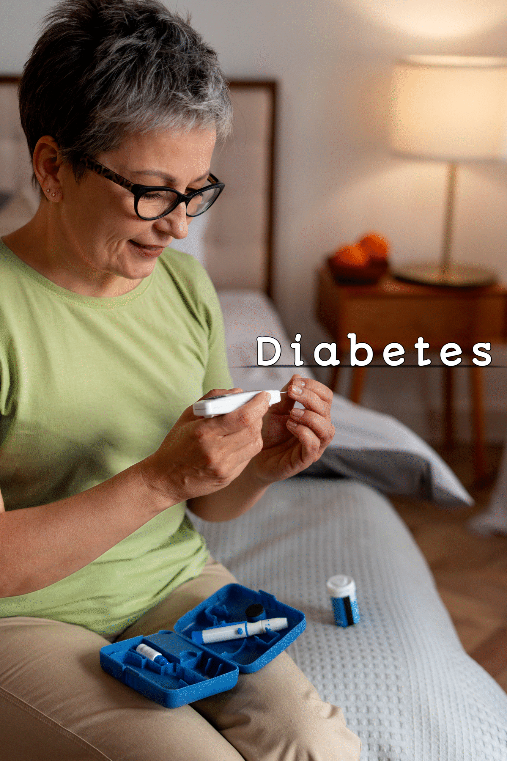 A woman measuring her blood sugar level