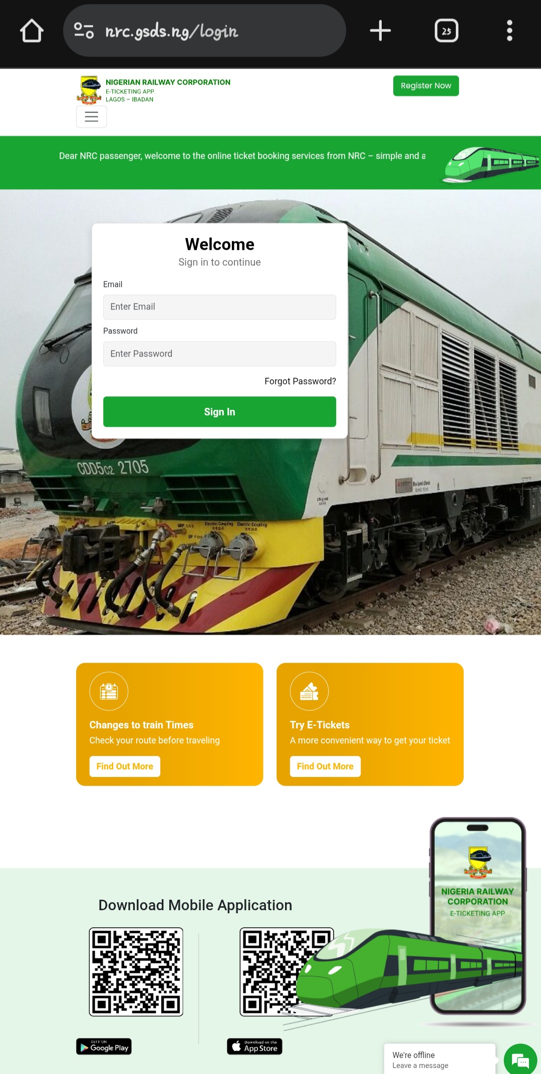 A Page Showing How To Log In On Nigeria Railway Portal
