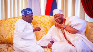 President Tinubu speaks at Awujale’s Fidau prayer in Dipo Dina Stadium, Ijebu-Ode, honoring the late monarch, July 20, 2025.