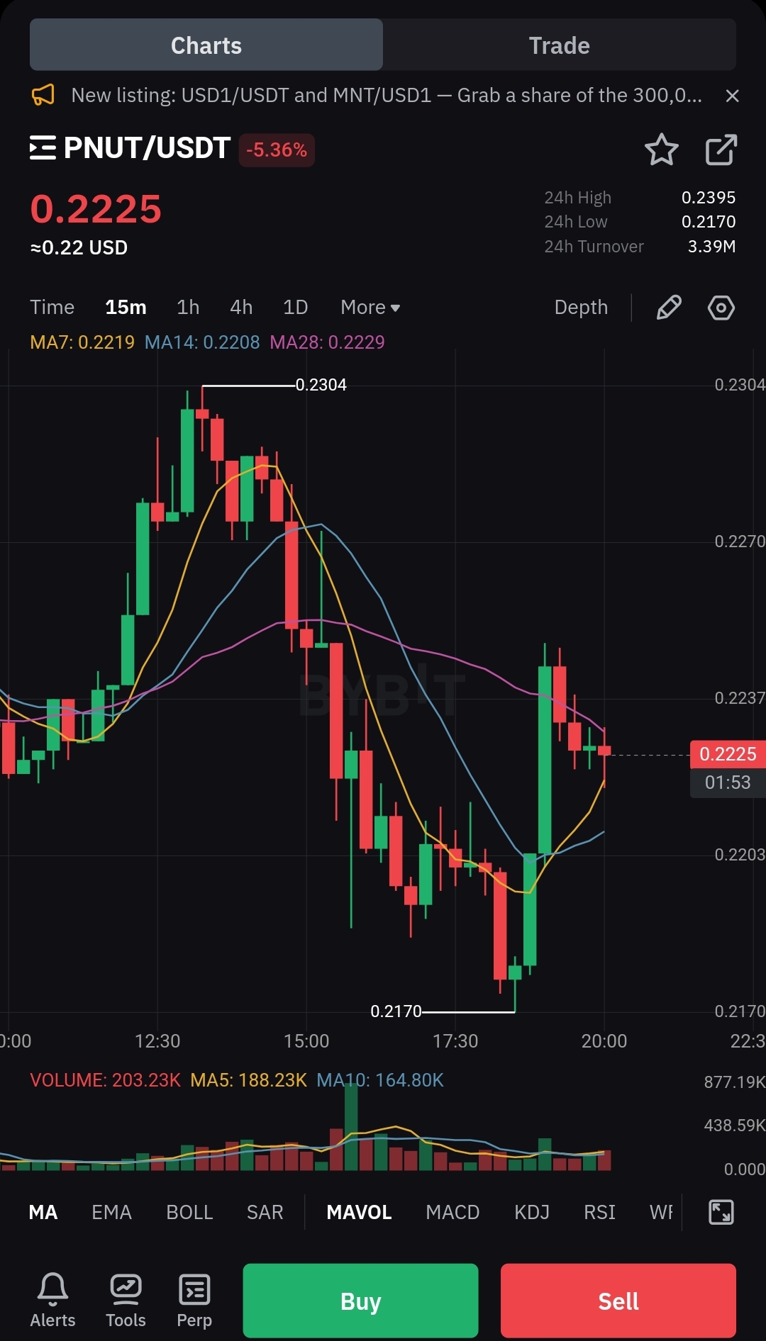 A Chart Showing PNUT Meme Coin's Performance