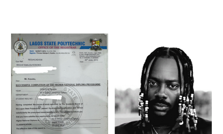 Adekunle Gold’s HND certificate surfaces online after fan questions academic record.