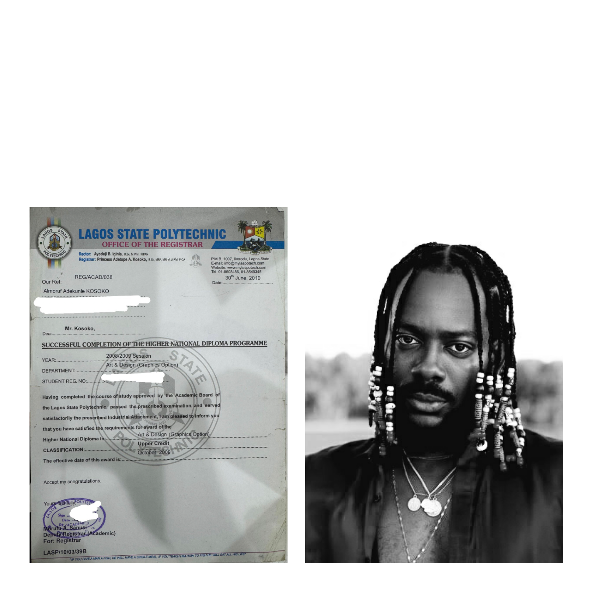 Adekunle Gold’s HND certificate surfaces online after fan questions academic record.